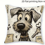 coussin chien mignon coeurs clés illustration cartoon blanc noir beige