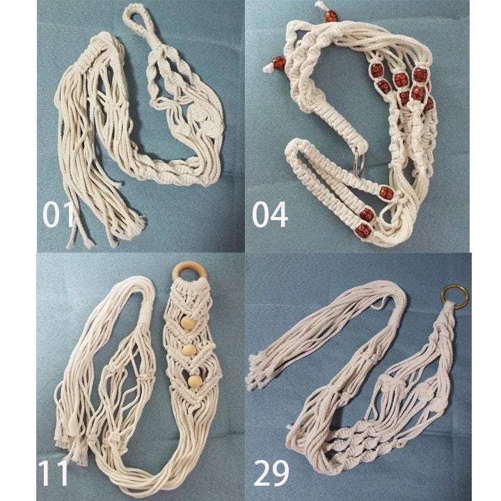 suspension murale macramé boho plante corde coton annneau métallique blanc artisanalintérieur jardin