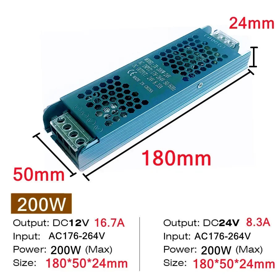 alimentation électrique 12v 24v 60w 100w 200w 300w 400w ultra fine bleue