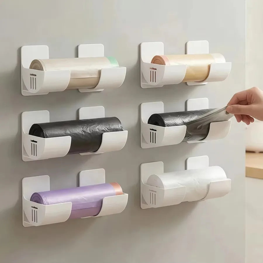 porte sacs poubelle porte serviettes blanc rondelles noires adhésif moderne utilisation multiple imperméable plastique