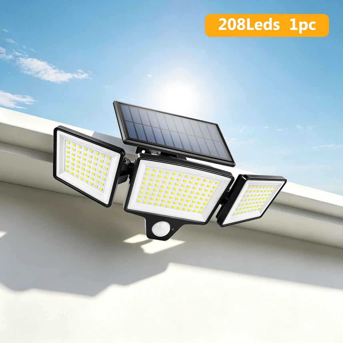 lampe solaire extérieure détecteur mouvement ip65 208 led contemporaine noire autoinstallation