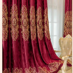 rideau velours rouge bordeaux doré broderie classique élégant occultant salon fenêtre moderne