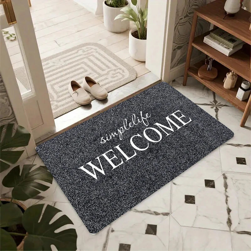 tapis d'entrée gris moderne anti bactéries antidérapant 30x50cm 40x60cm bienvenue