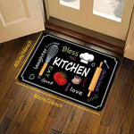tapis cuisine imprimé moderne motifs kitchen noir blanc polyvinyle polyester durable