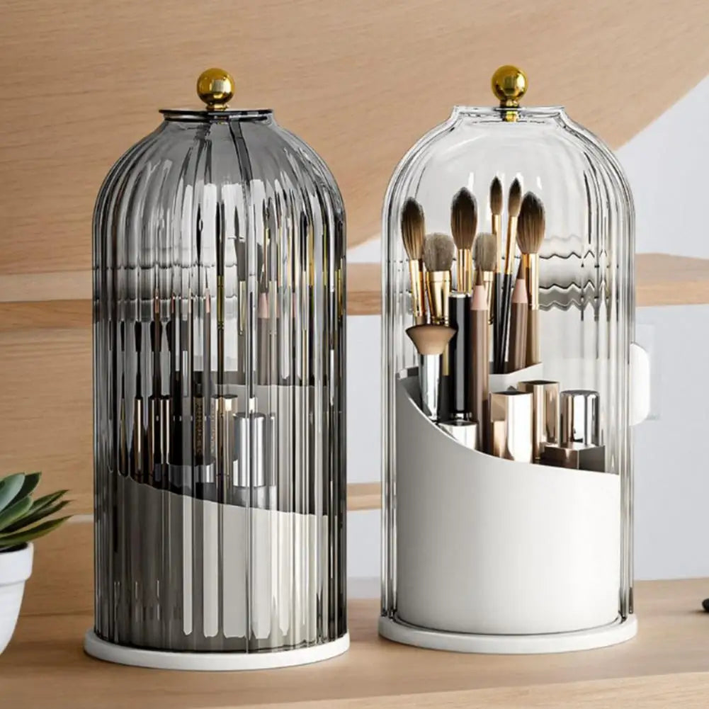 rangement pinceaux cosmétiques porte pinceaux rotatif transparent moderne élégant boîte maquillage blanc gris fumé