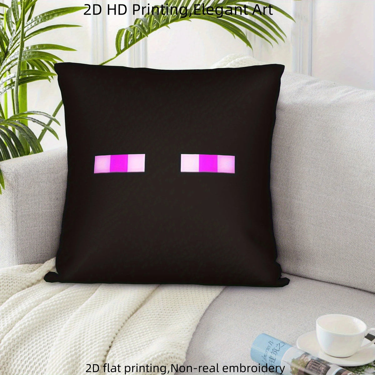 housse coussin carré moderne motif yeux roses noir décoratif lit chambre voiture 100 polyester