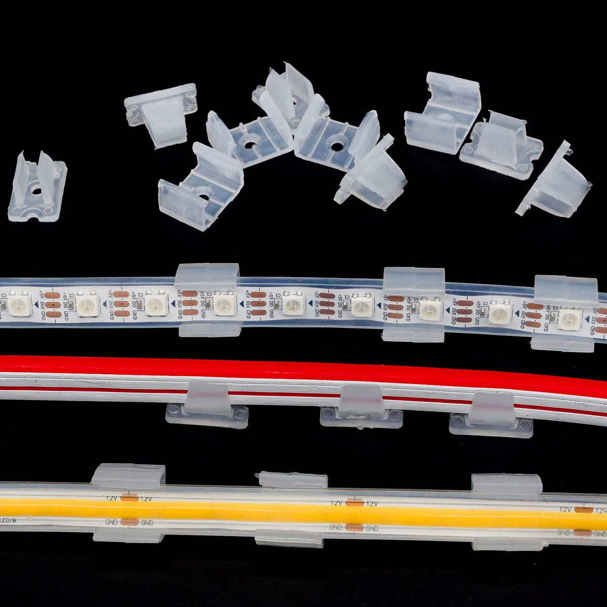clips transparents led ruban neon 4mm 6mm 6mm 10mm 12mm 15mm abris fixations