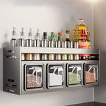 rangement condiments gris transparent moderne acier brillant fixations murales conteneurs couvercles multifonctionnels