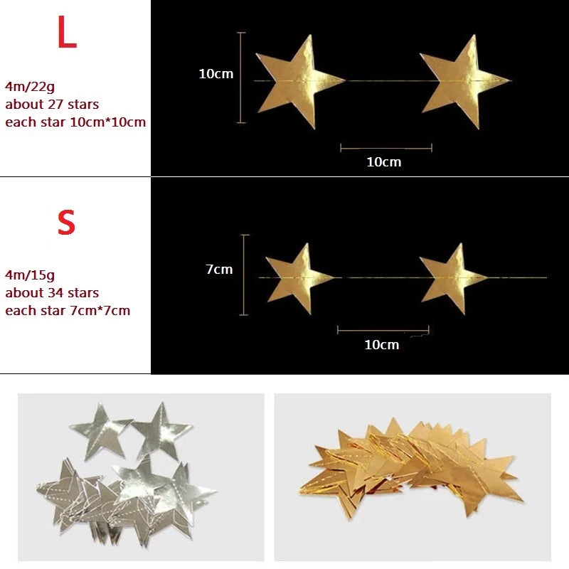 guirlande étoiles or argent blanc festives anniversaire noël mariage décoration chambre enfants métalliques brillantes