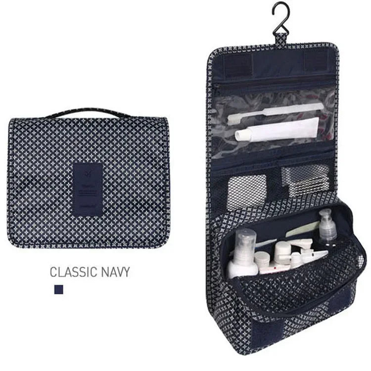 Sac toilette pliable oxford imprimé floral bleu clair motifs blancs roses bleus moderne pratique