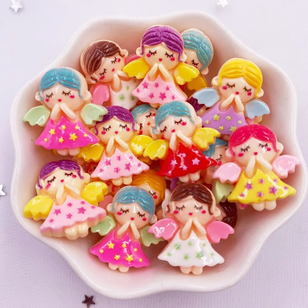 bijoux fantaisie enfantins pierres précieuses robes étoiles ailes cheveux stylisés multicolores opaques 20mm