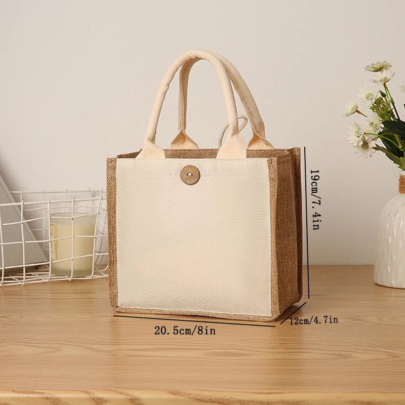 sac main toile jute polyester beige brun clair classique vintage poignées détachables fermé loquet