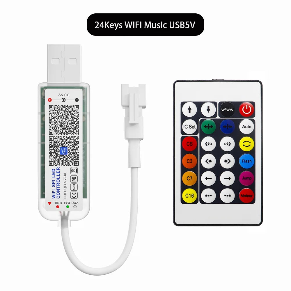 contrôleur lumière led wifi 28 touches 2048 pixels ws2812b ws2811 app vert blanc moderne