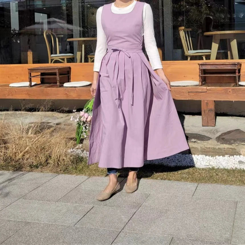 robe sans manches coton violet noir bleu blanc uni classique ceinture nœud poches