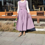 robe sans manches coton violet noir bleu blanc uni classique ceinture nœud poches