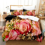 Housse de couette rose dans une chambre décorée avec style