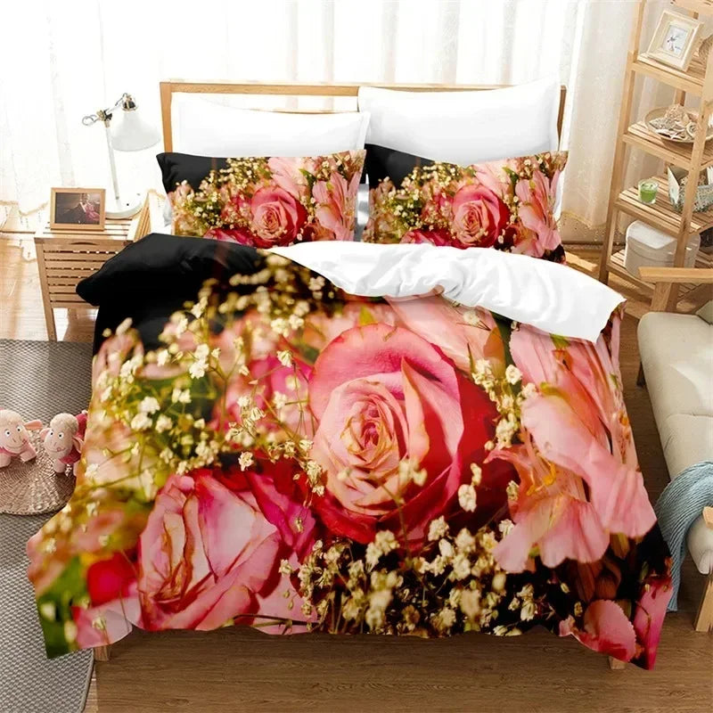 Housse de couette rose dans une chambre décorée avec style