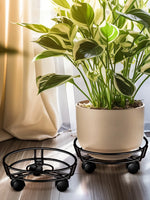 support pot fleur métal noir roulettes moderne intérieur extérieur