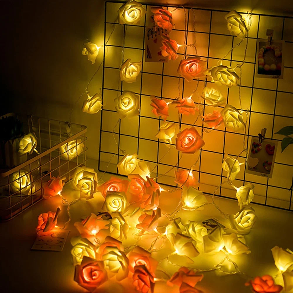 guirlande lumineuse rose fleurs blanc orange décoration noël romantique maison salon