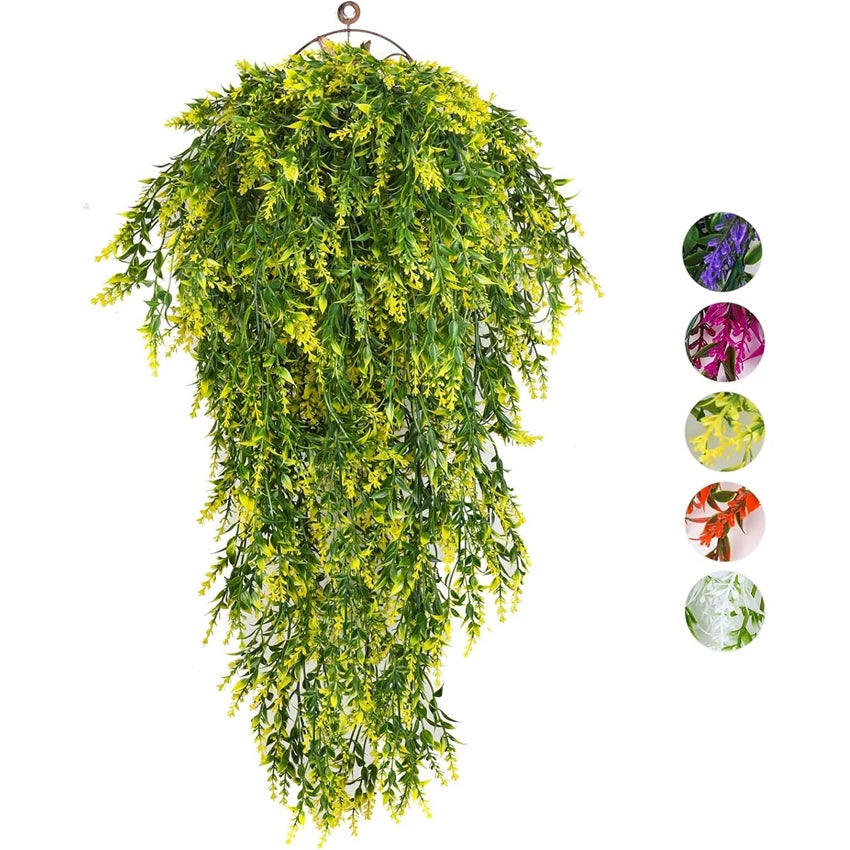guirlande suspendue fleurs artificielles violet vert jaune moderne décorative extérieure exposition festive prénuptiale mariage