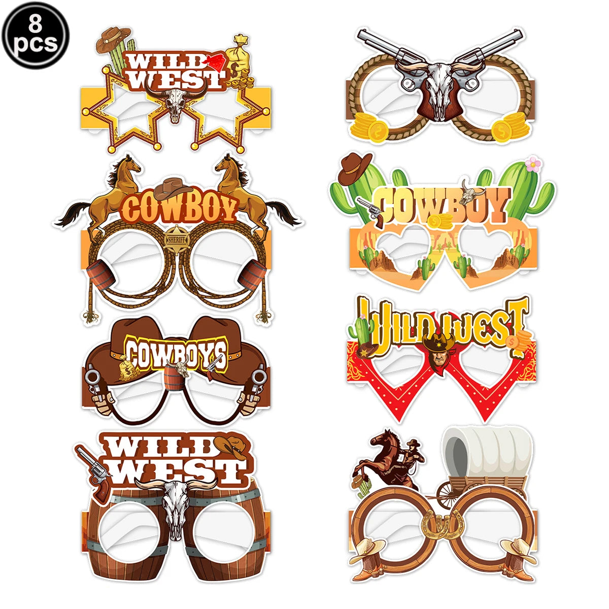 fournitures fête anniversaire enfants stickers autocollants lunettes western boîtes friandises guirlande chevaux