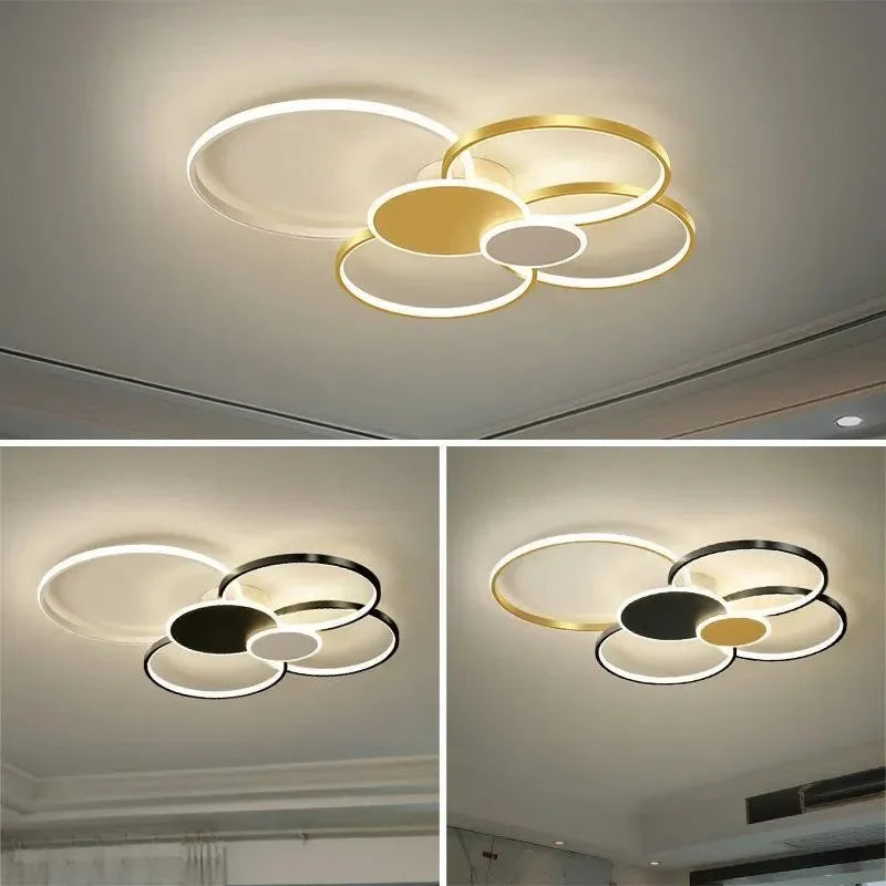 plafonnier moderne led noir blanc doré circulaire géométrique chambre salon