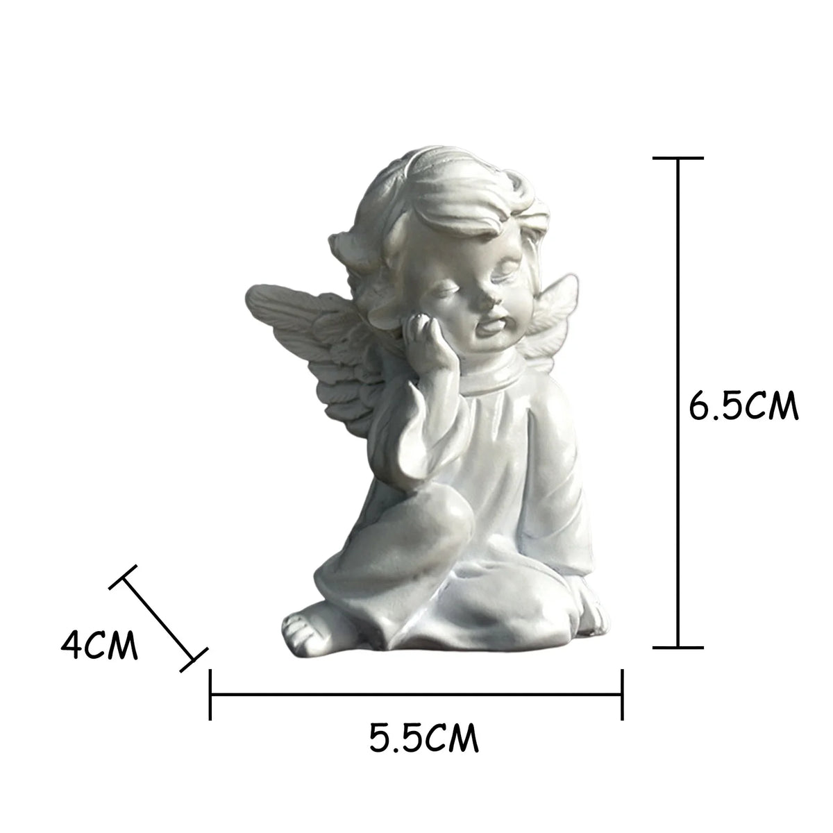 statue ange enfant triste sculpture résine détaillée plumes livres dorés fleurs bleues vintage