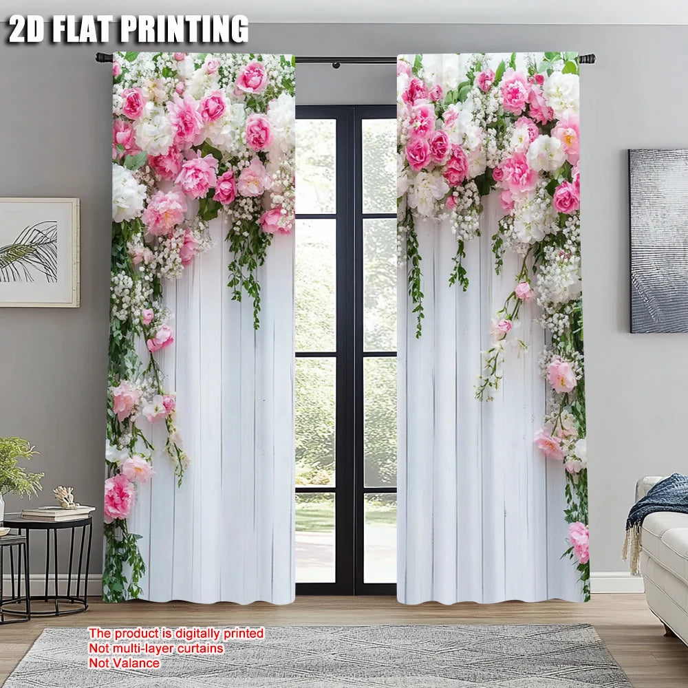 rideaux imprimés floral pivoines rose blanc modernes deux pièces polyester