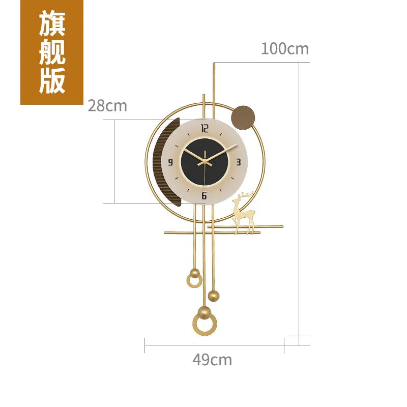 horloge murale moderne or blanc silhouette cerf éléments suspendus abstrait géométrique
