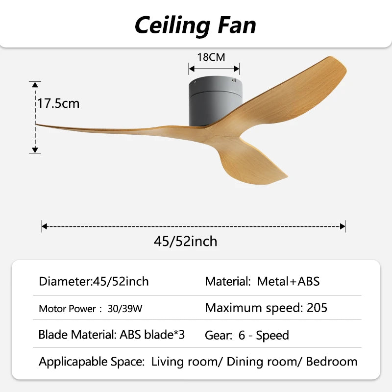 ventilateur blanc grain bois moderne 45 52 pouces télécommande silencieux