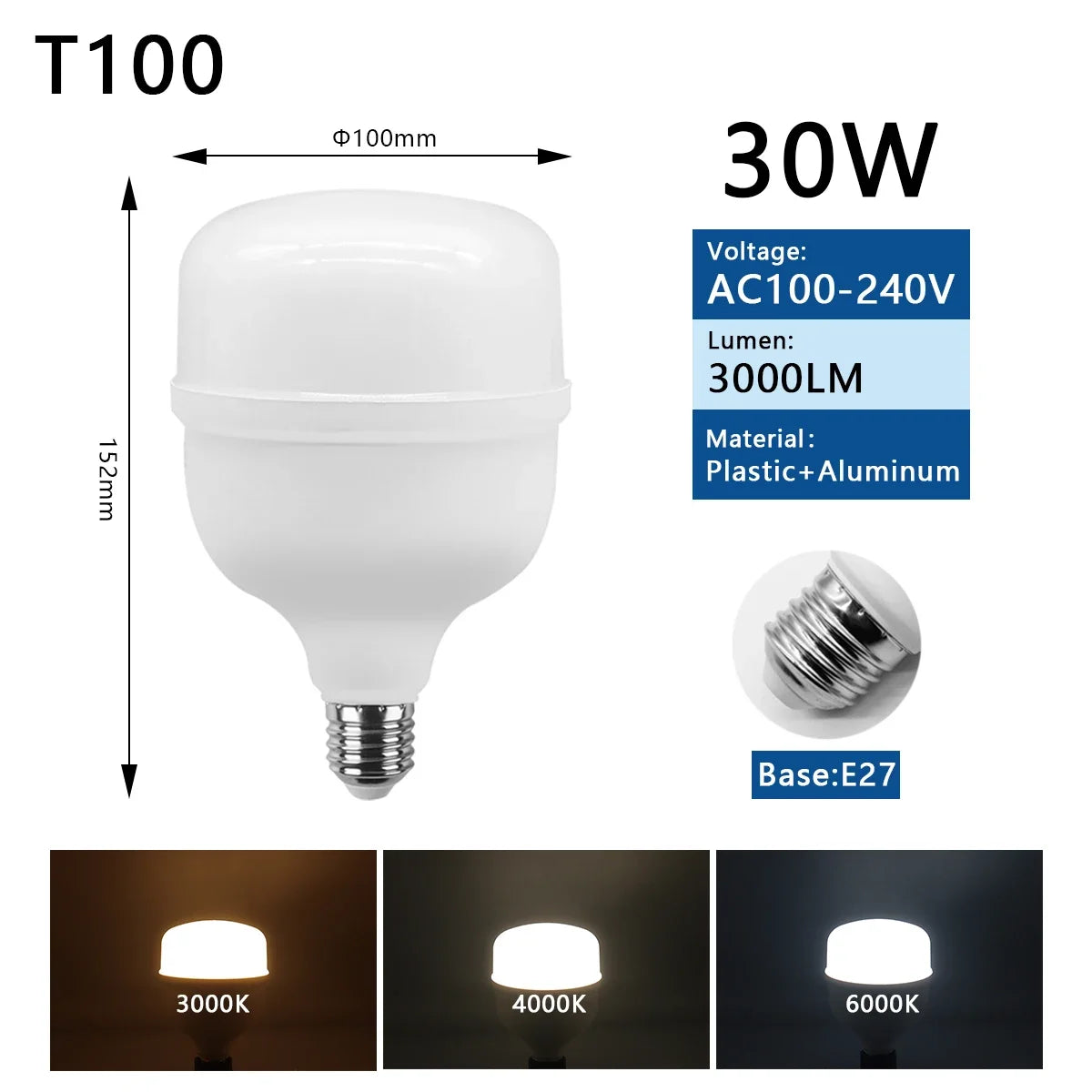 Ampoules LED 20W 30W 40W 50W blanc moderne base E27 25000h 2200 lumens