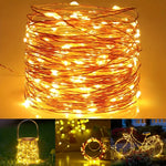guirlande lumineuse solaire dorée fil cuivre led moderne noël jardin décoration festive 7m 12m