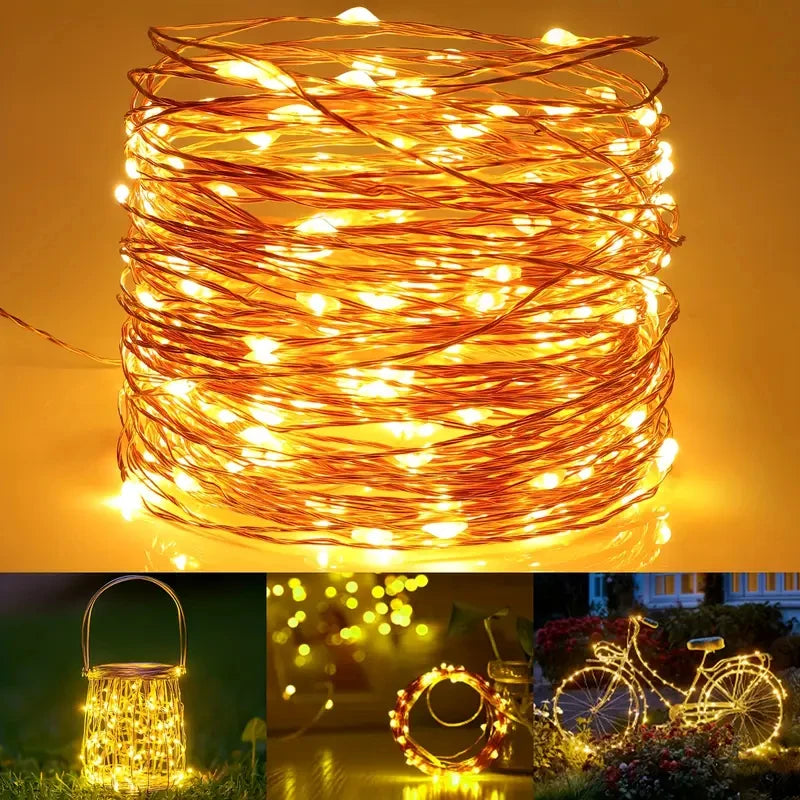 guirlande lumineuse solaire dorée modes étanches noël extérieure moderne decoration jardin led fil cuivre