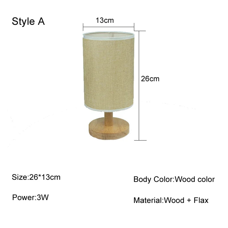 lampe table moderne abat jour lin bois naturel élégante chambre veilleuse éclairage led nordique