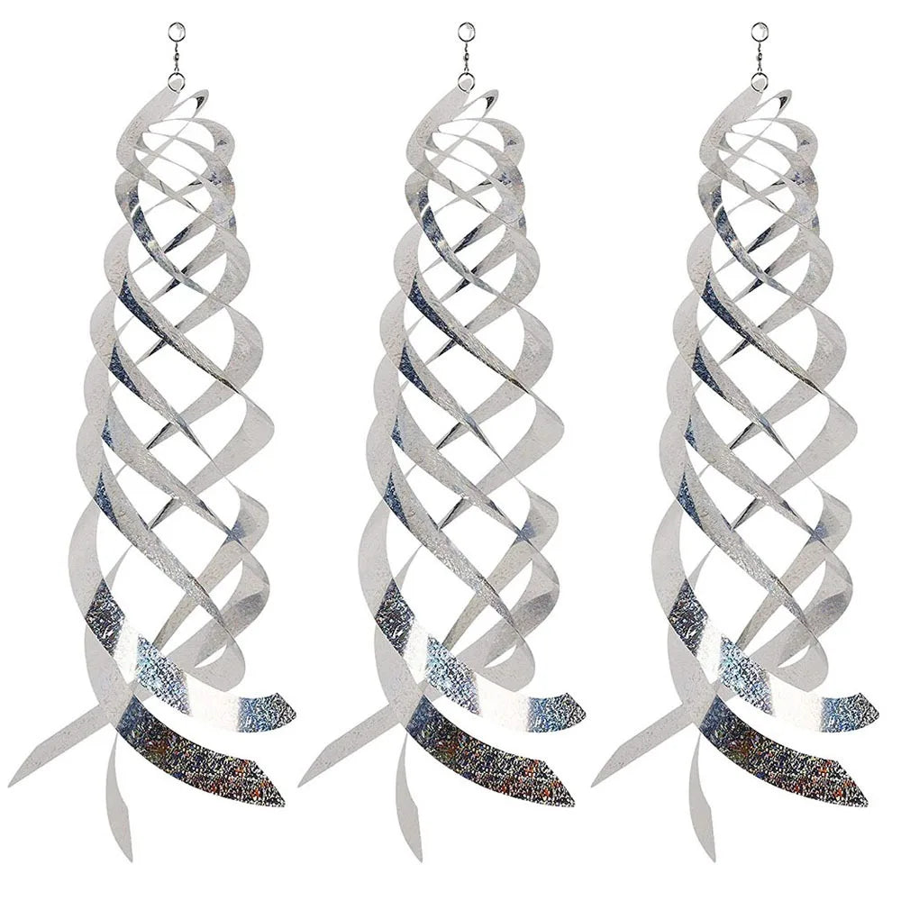 spirale réfléchissante anti oiseau décorative extérieure moderne suspendue jardin argente bleu verte