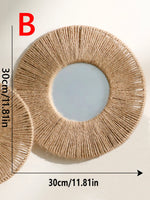 miroir mural rond tressé boho chic couleur beige noir blanc deco chambre salon