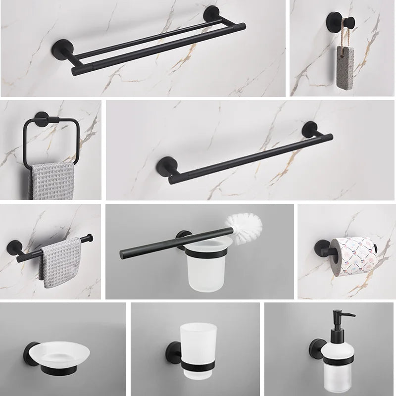 porte serviettes porte savonnette porte papier toilette porte gobelet ensemble quincaillerie noir minimaliste autonome