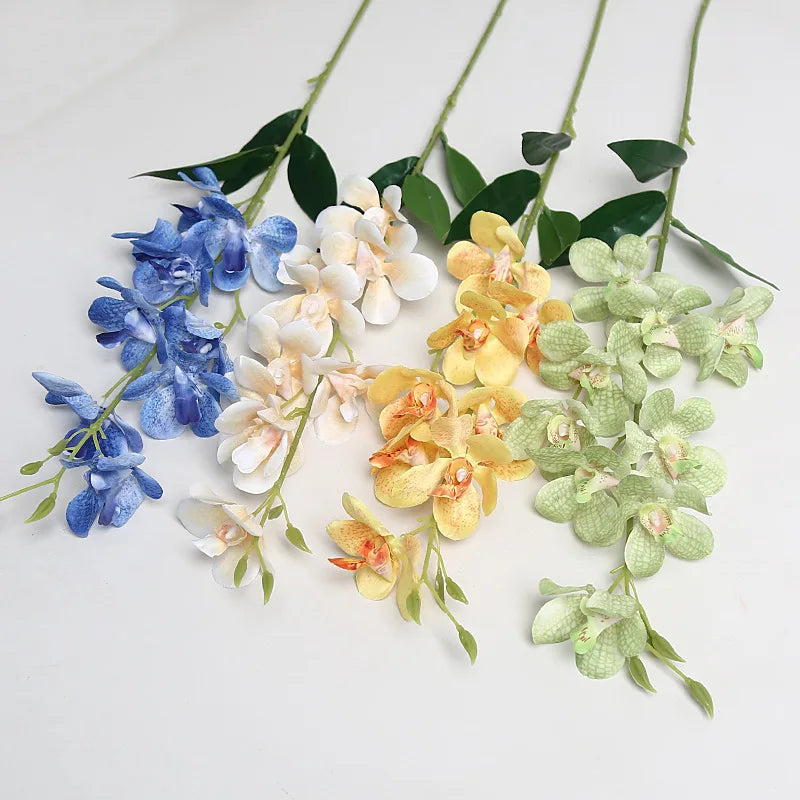 décoration intérieure branche artificielle vanda soie rouge orange blanc bleu naturelle cloches vertes