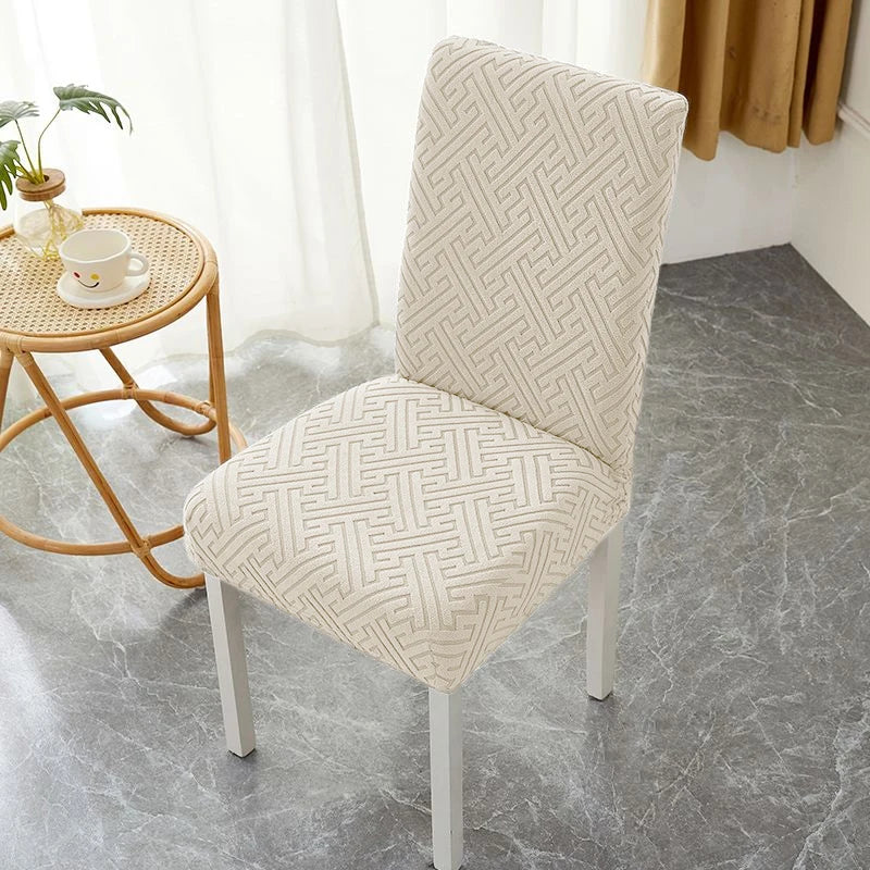 housse chaise moderne motif géométrique beige clair spandex polyester adhésif universal chair