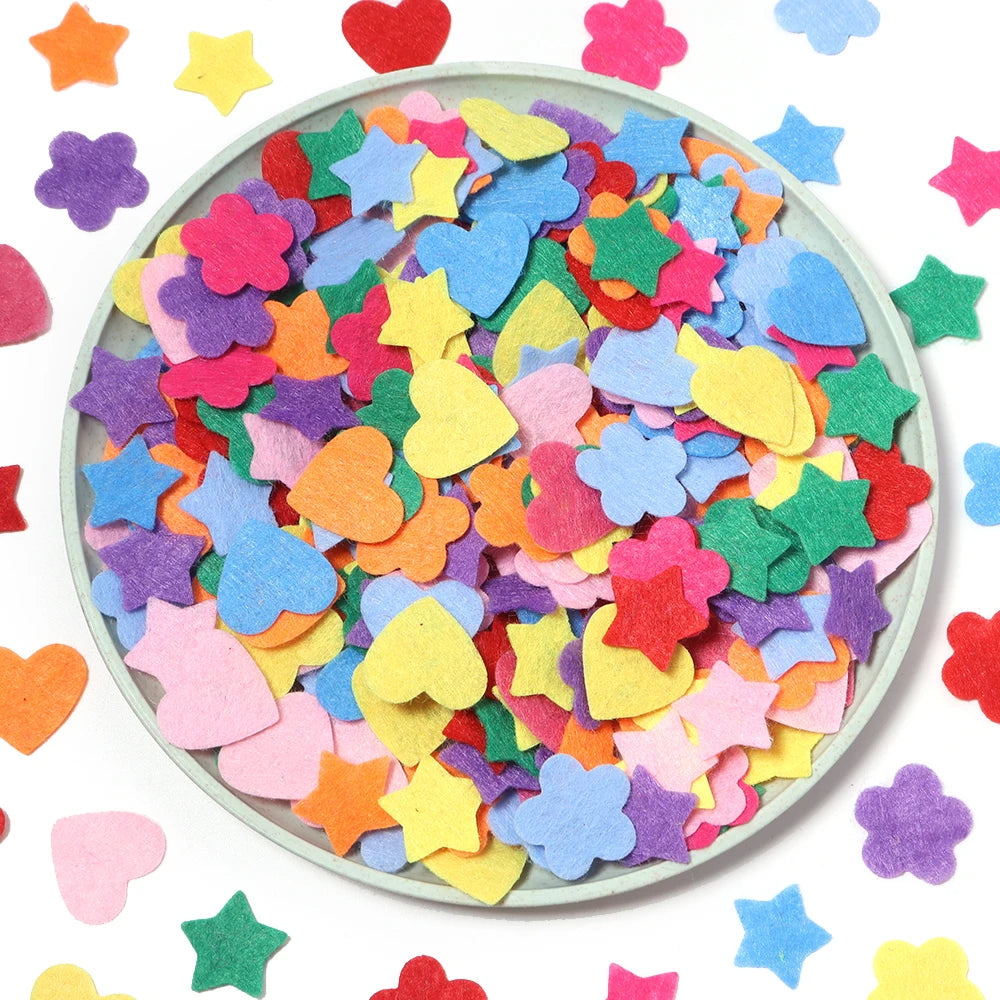 confettis feutre étoiles cœurs fleurs multicolores decoration enfant jouets maison 2cm 200pieces