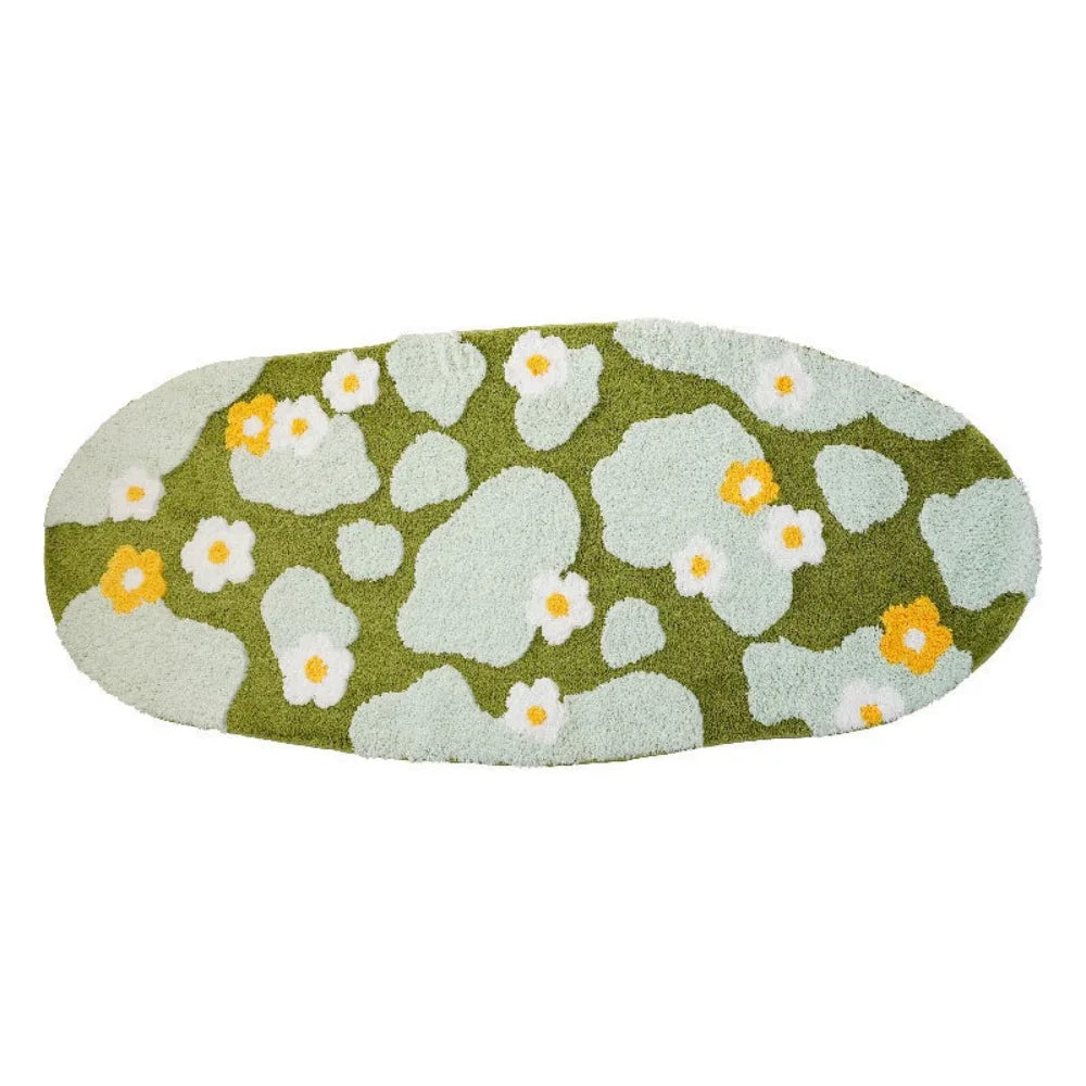 tapis vert fleurs moderne intérieur polypropylène géométrique jaune blanc rose orange doux