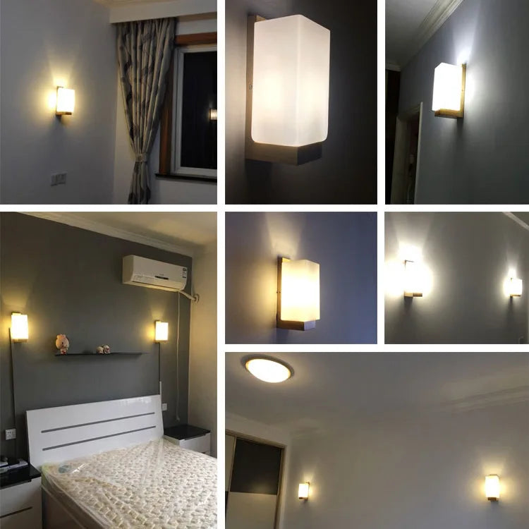 applique murale moderne led bois clair verre blanc éclairage chambre salon 16w 30w blanc