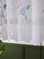 rideau blanc fleurs colorées brodé polyester translucide chambre cuisine fenêtre