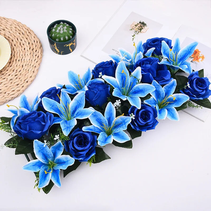 décoration intérieure bouquet artificiel fleurs lys roses moderne clips métalliques bleu rose violet vert