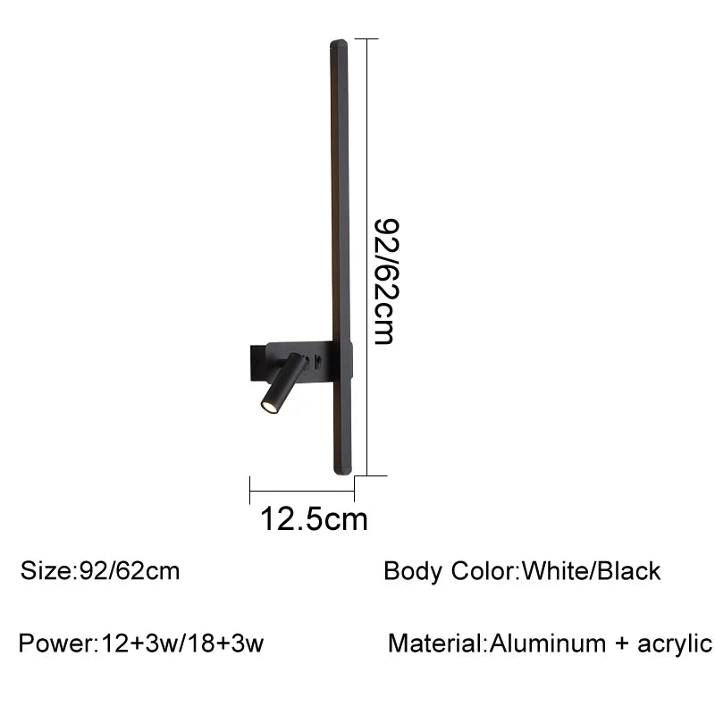 lampe murale moderne 92cm noir blanc vis fixation chambre salon entree