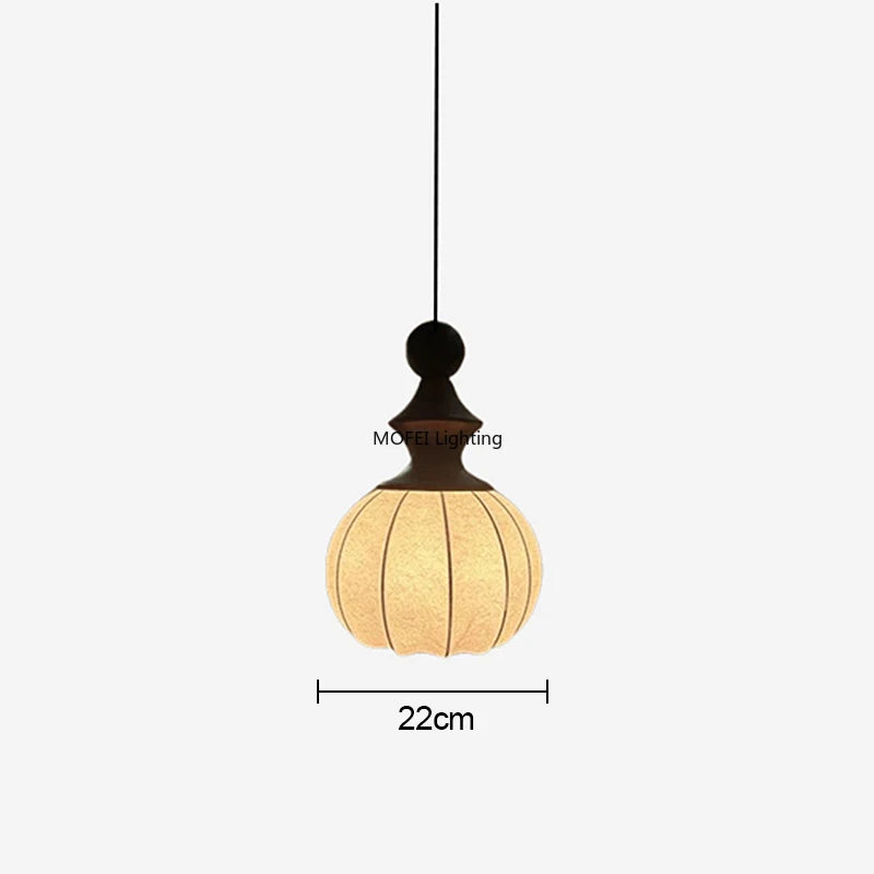 lampe suspendue moderne tissu blanc brun rayures diffuseur bois naturel salon chambre étude 6500K