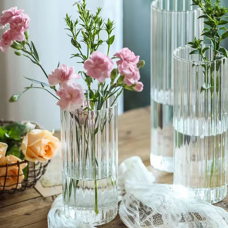 vases transparents modernes rayures verticales verre dimension 9x20cm 9x25cm 9x30cm
