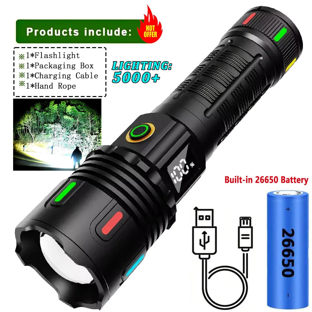 lampe torche led rechargeable projecteur haute puissance résistant chocs argent vert noir