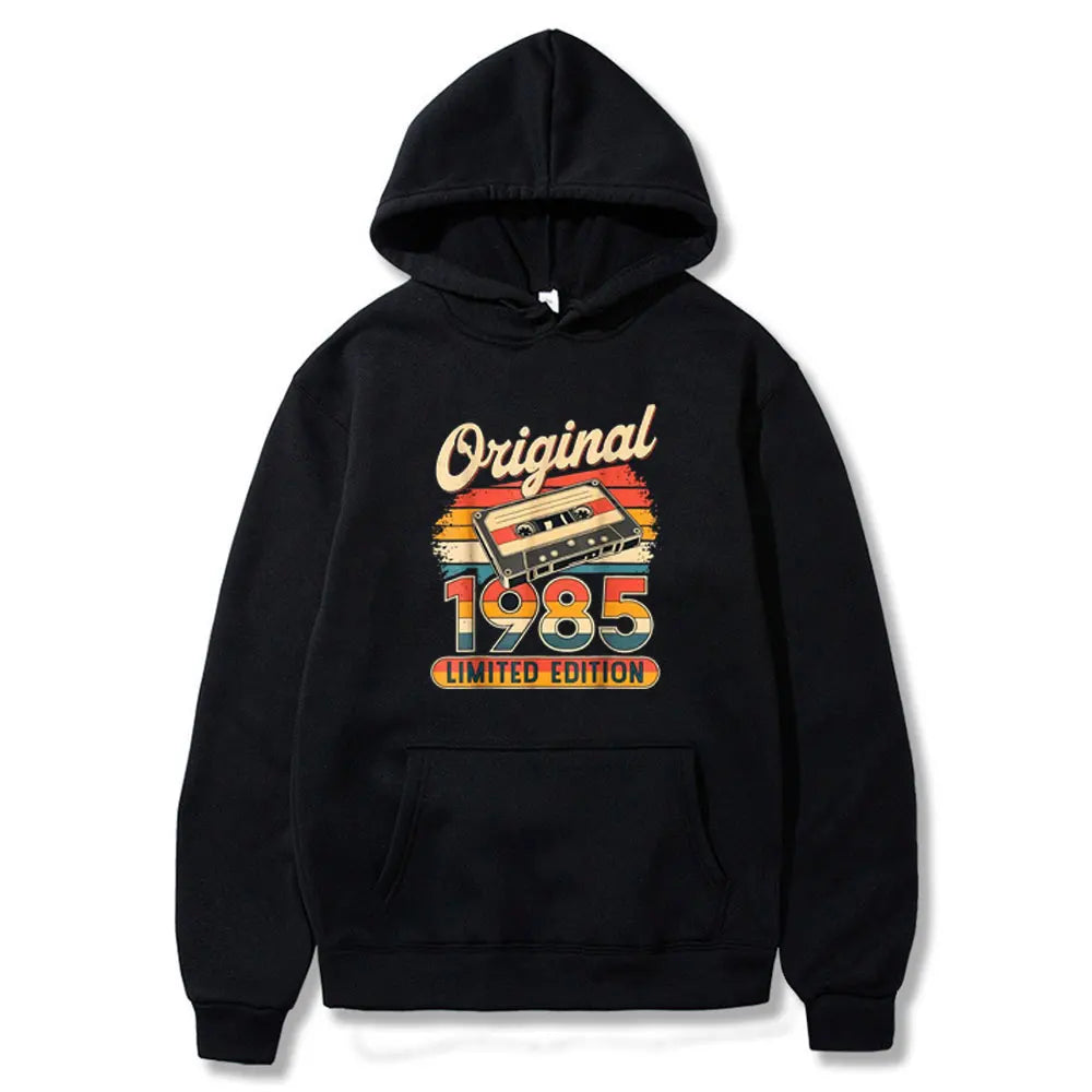 Sweat-shirt anniversaire 40 ans design retro 1985 noir decoration cadeau homme