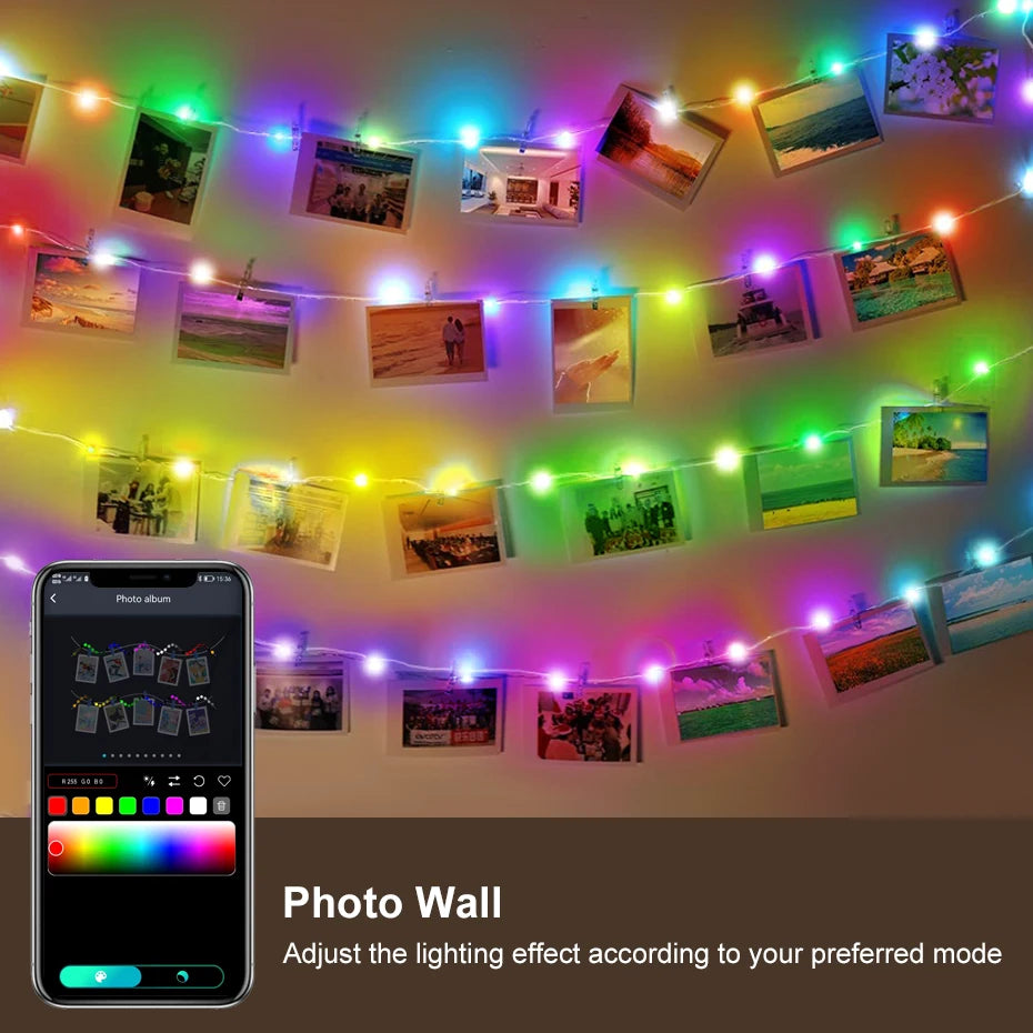 guirlande lumineuse led multicolore clips moderne décoration intérieure noël 1m 50m usb bluetooth